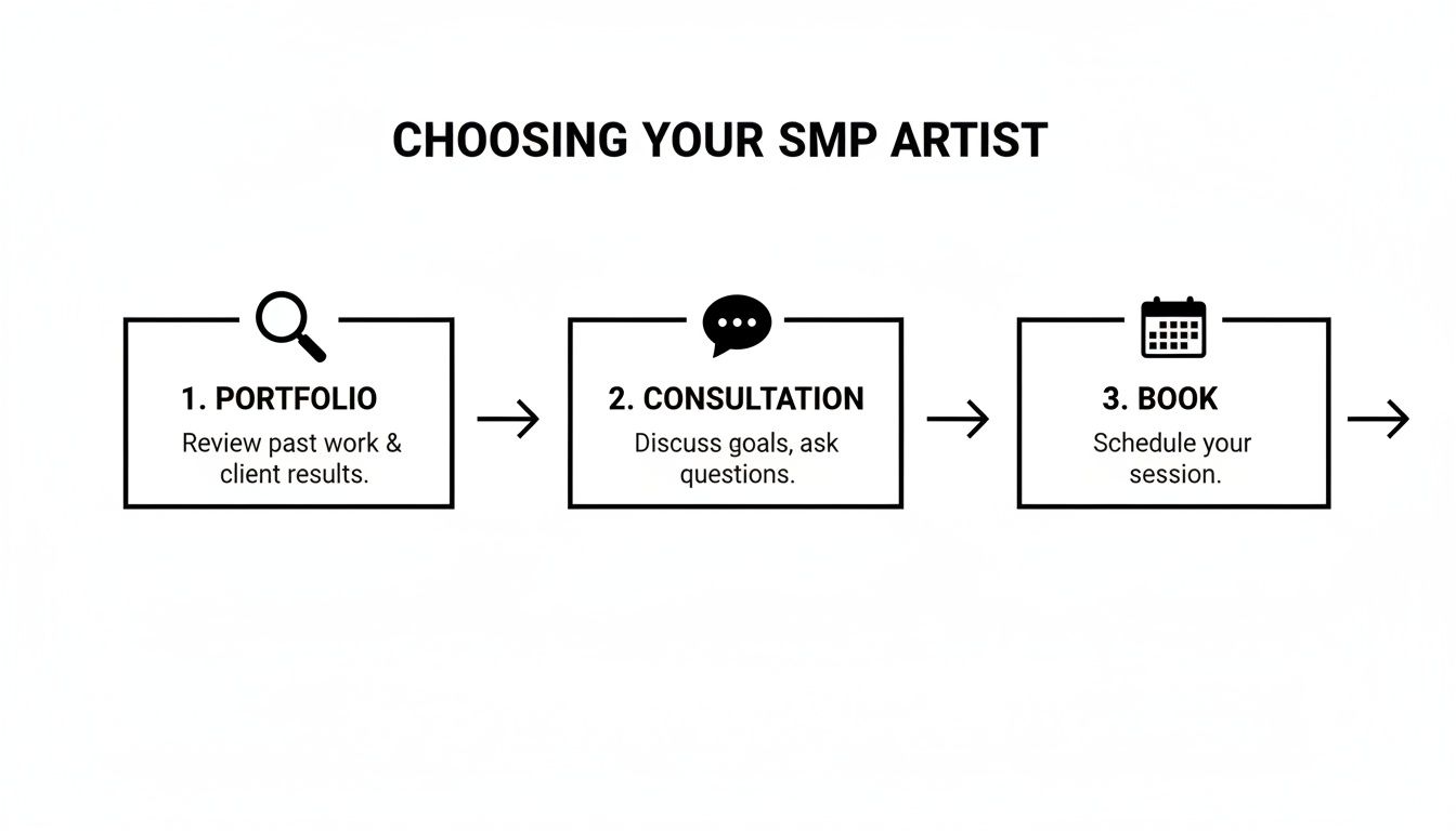 A clear, three-step guide illustrating the process for choosing your SMP artist.