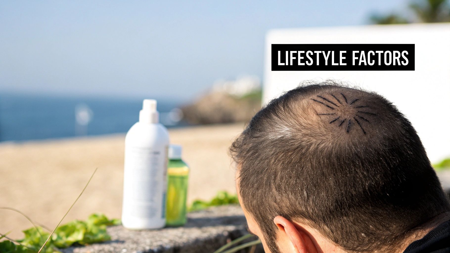 An older man with a well-maintained scalp micropigmentation treatment that blends with his grey stubble.