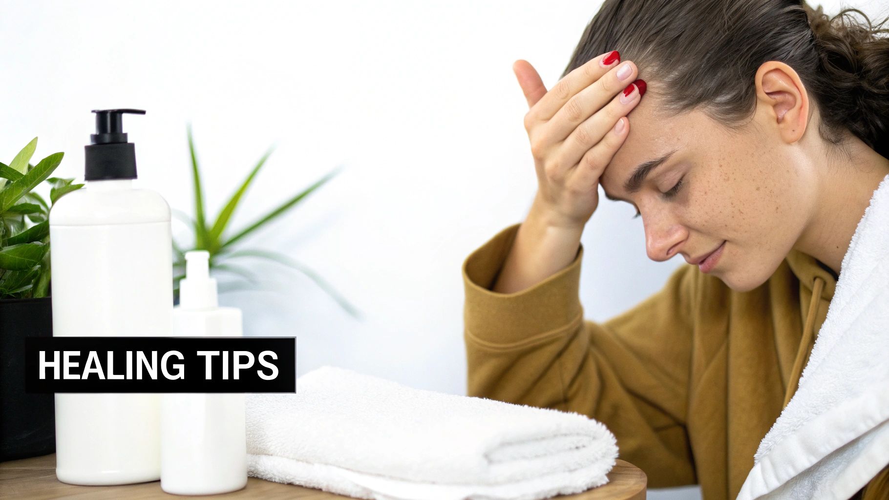 A person's scalp after a hair tattoo, showing minor redness and the fresh pigment dots.