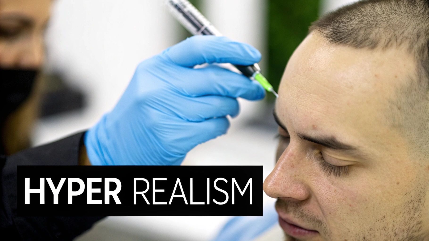 A close-up of a scalp that has undergone Thread by Thread SMP, showing realistic hair follicle replication.