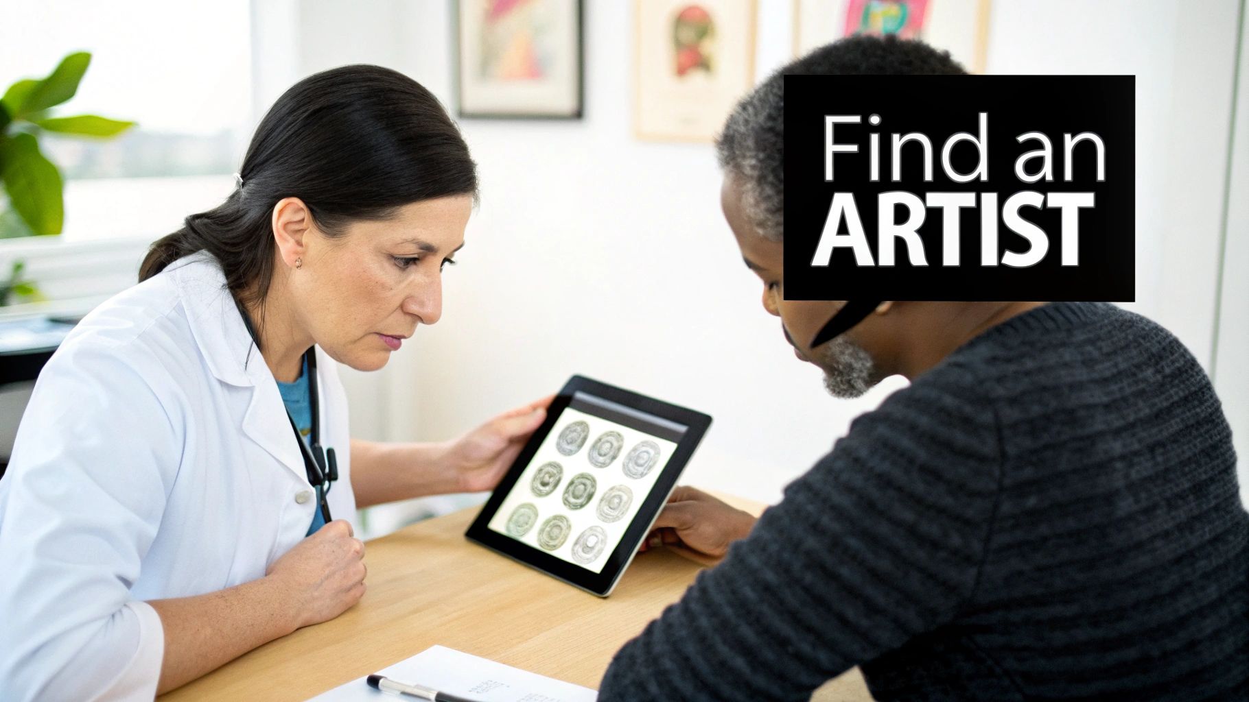 An SMP artist meticulously working on a client's scalp.