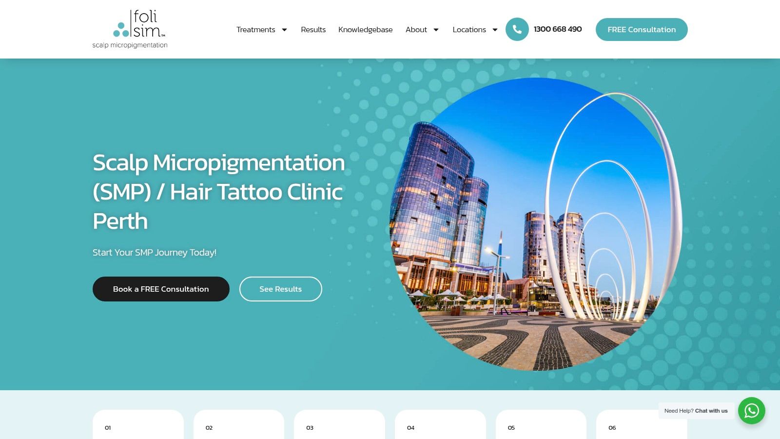 A grid of before and after scalp micropigmentation images from the Foli Sim website