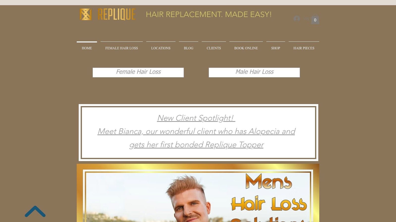 Replique website showing a man with scalp micropigmentation results