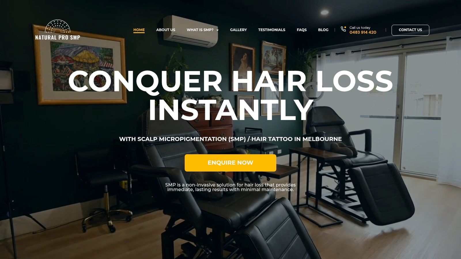 Natural Pro SMP website gallery showing scalp micropigmentation before and after results