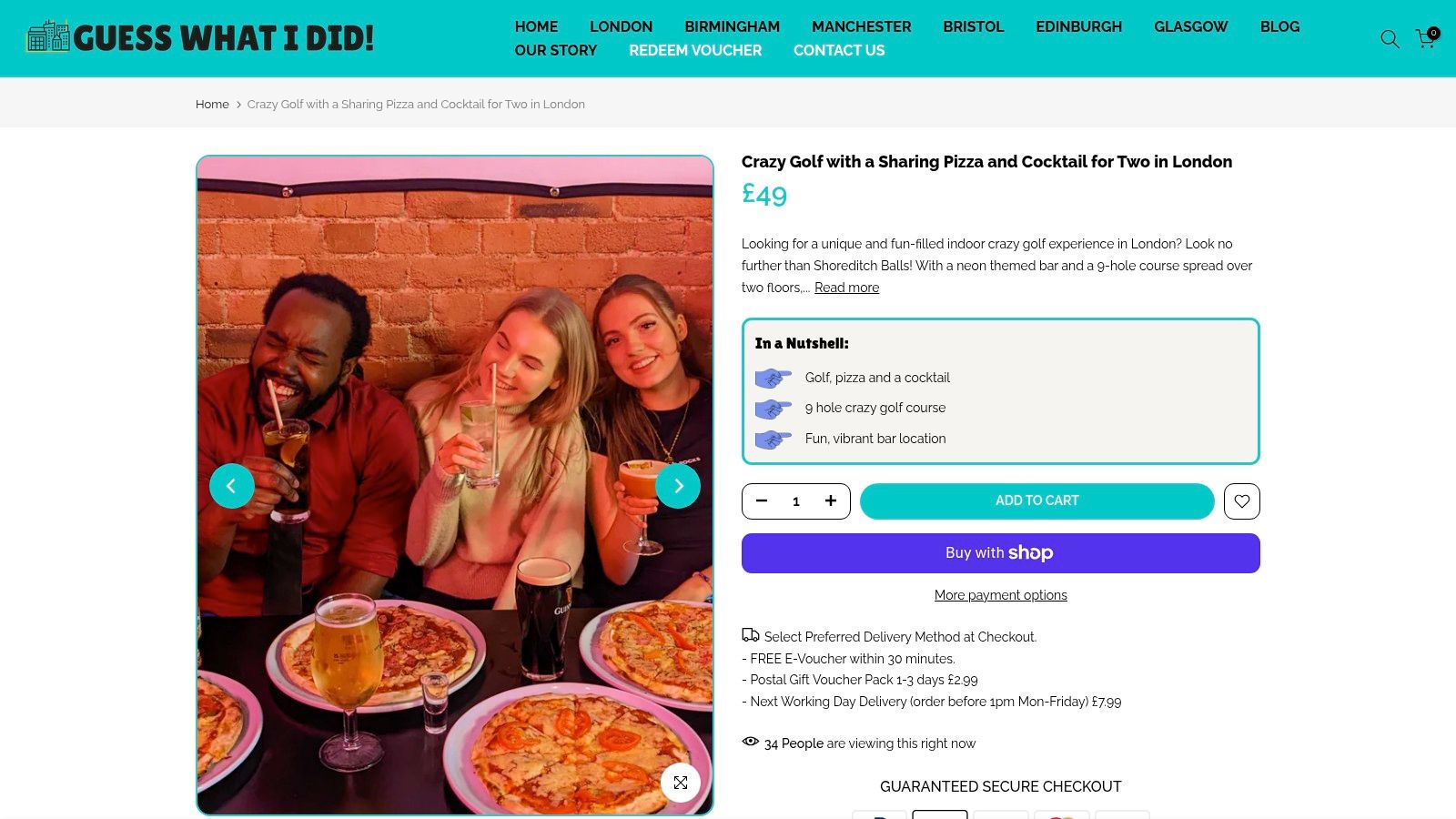 Crazy Golf with a Sharing Pizza and Cocktail for Two in London (Shoreditch Balls)