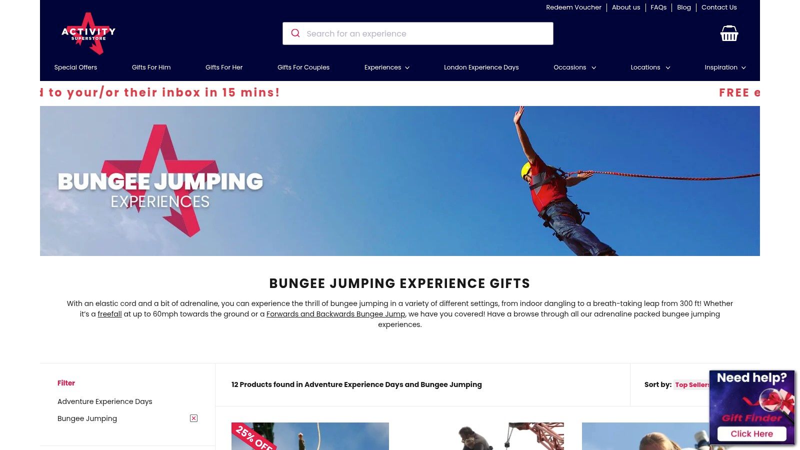 A person bungee jumping off a platform over water with trees in the background