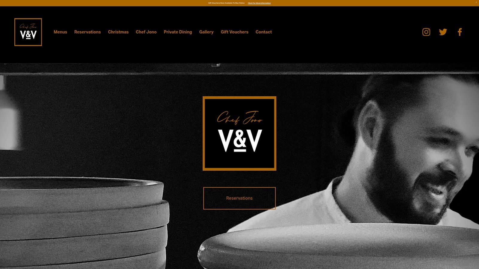 The modern, stylish interior of Chef Jono at V&V's dining room, with well-set tables.