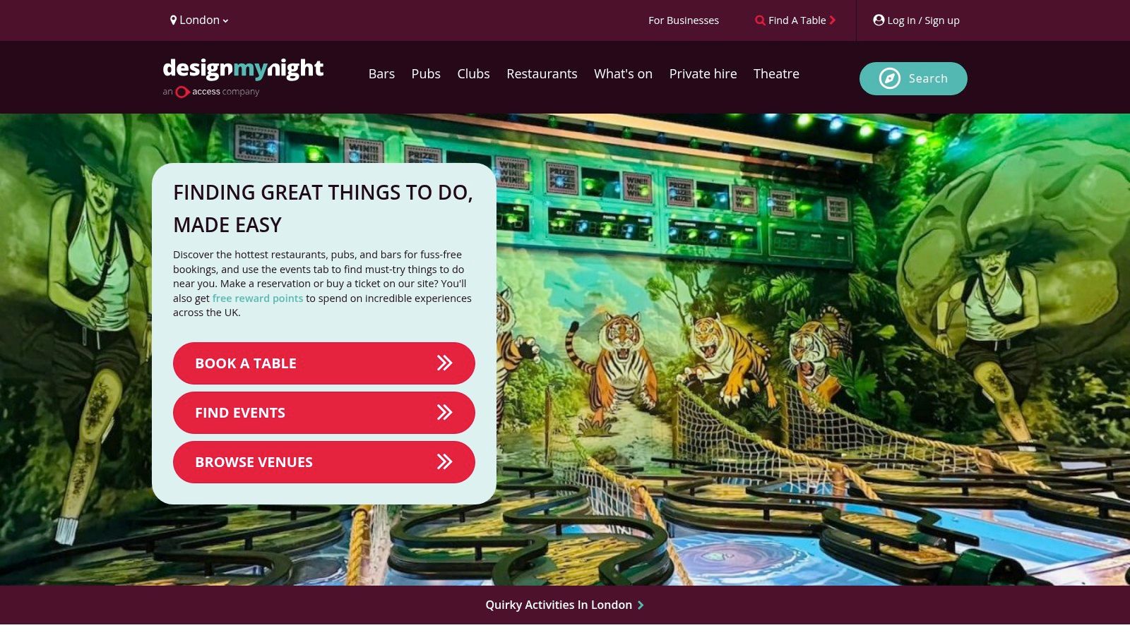 A couple playing indoor adventure golf, a type of unique date idea found on DesignMyNight