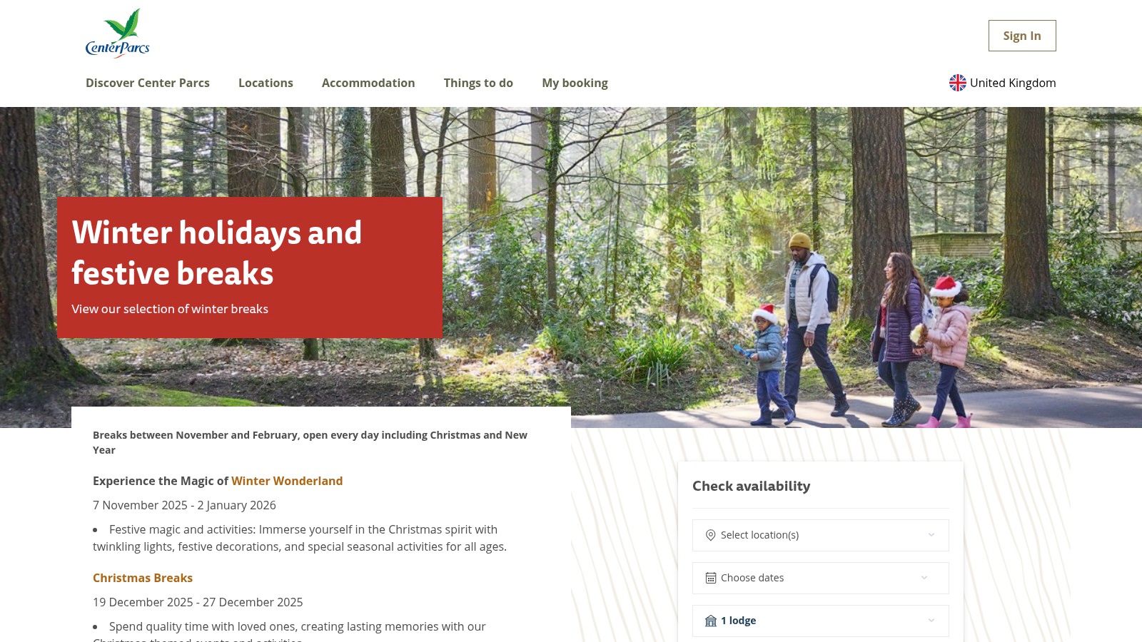 Center Parcs UK Winter Break