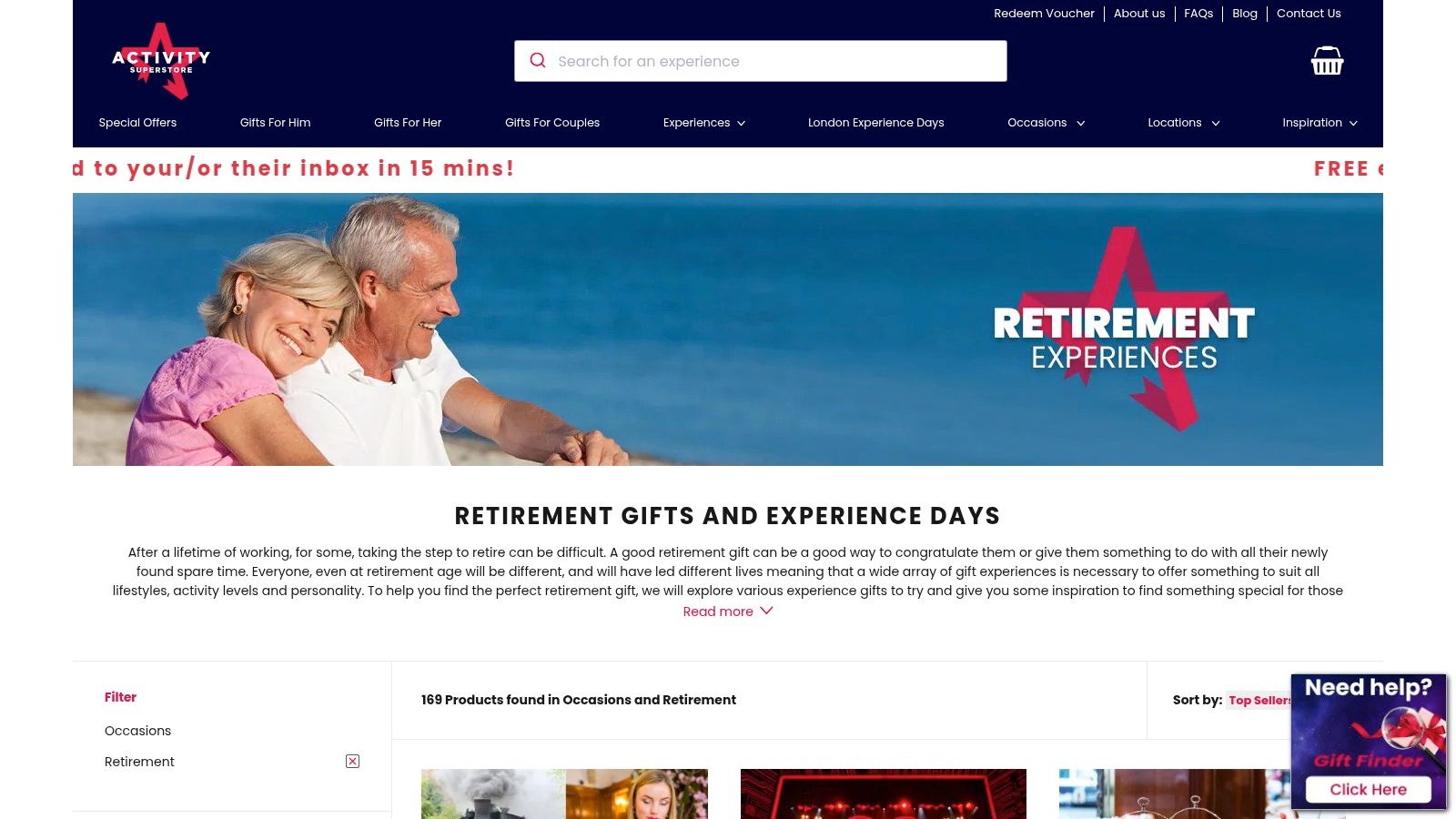 A happy couple enjoying a retirement experience, illustrating a memorable gift idea.