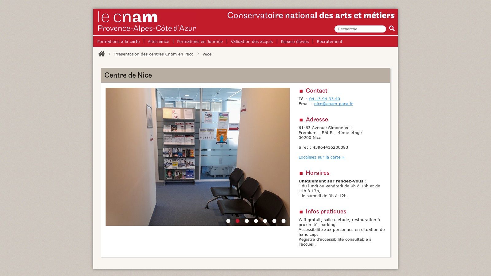 Salle de formation au CNAM – Centre de Nice