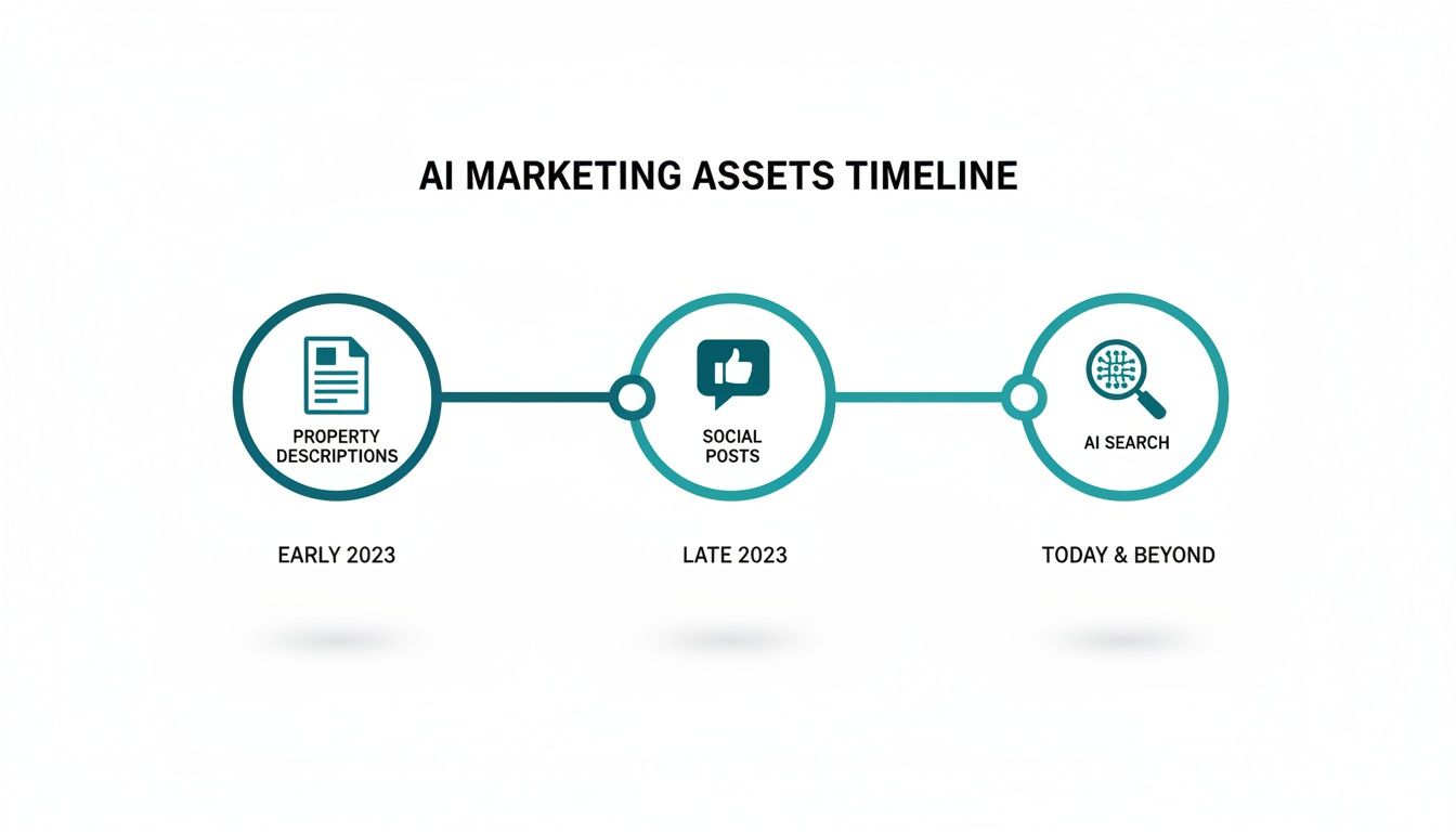 An AI marketing assets timeline illustrating the progression from property descriptions to AI search.