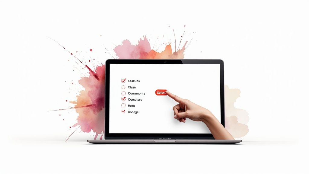 A person interacting with a user interface for a video translation application on a tablet.