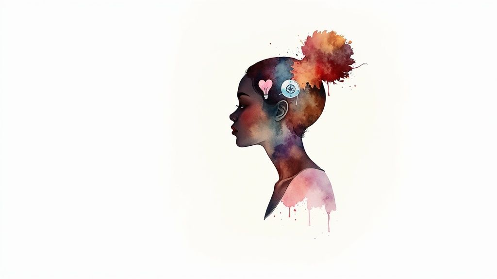 A close-up shot of a person's hands creating a detailed collage or mood board, representing the process of building a rich audience profile.