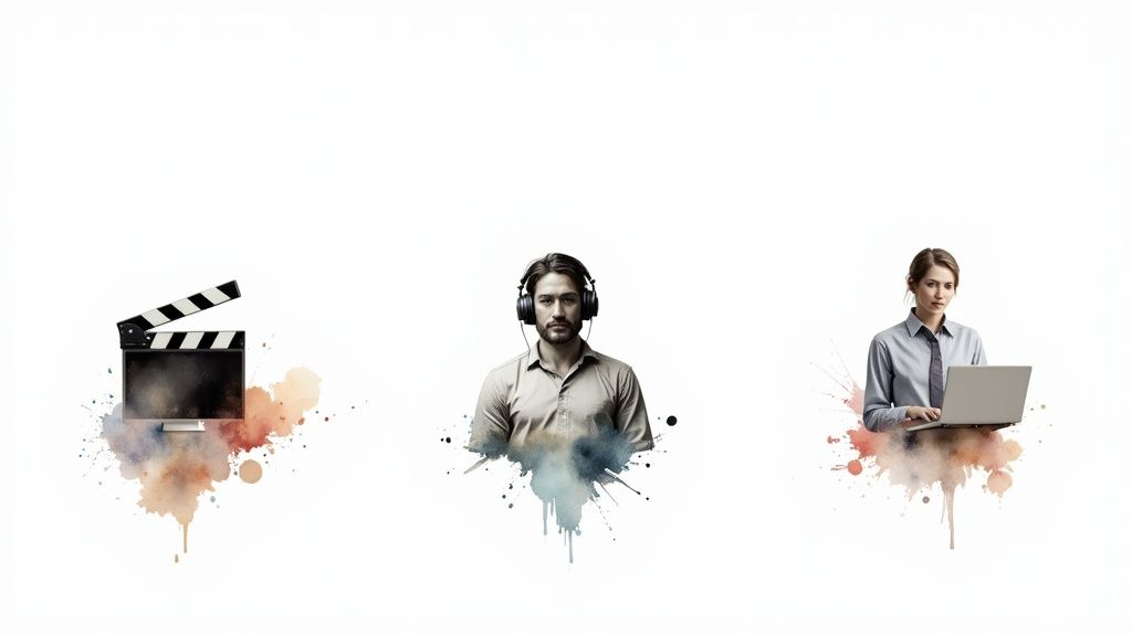 A person in virtual reality interacting with AI-driven characters