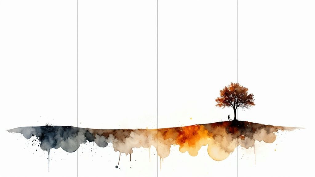 A visual grid overlay on a photograph, demonstrating the Rule of Thirds with a subject placed at an intersection point.