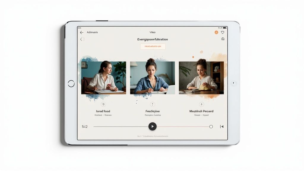 A person interacting with personalized video content on multiple screens
