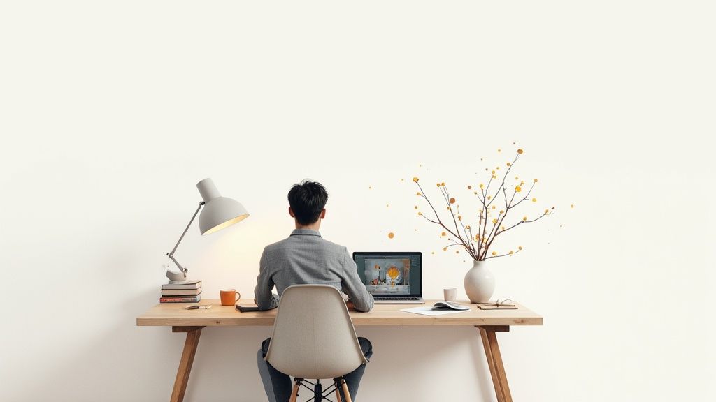 Woman choosing between different AI video tool interfaces on a screen