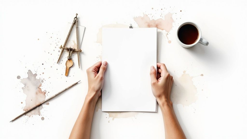A group of professionals collaborating around a table with laptops and documents, illustrating the strategic planning behind a creative brief.