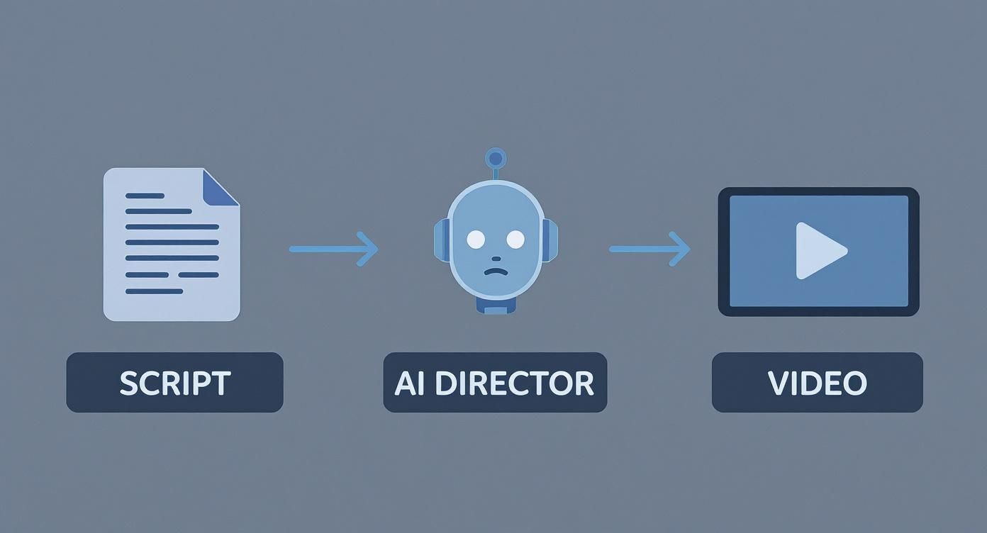A visual representation of an AI director converting a script document into a finished video.