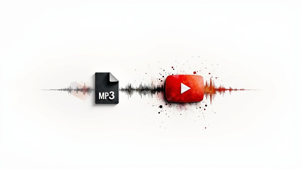 Abstract sound waves on a dark background, representing the conversion of audio to video format.
