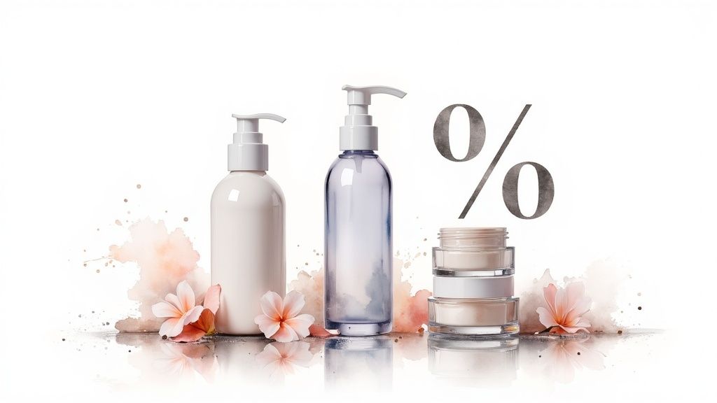 Skincare products on a shelf, illustrating the dominance of the skincare market segment.