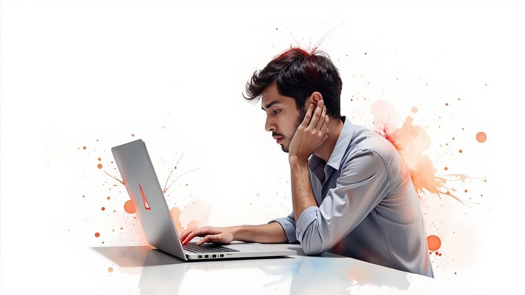 A person analyzes video performance metrics on a laptop, symbolizing optimization and distribution.