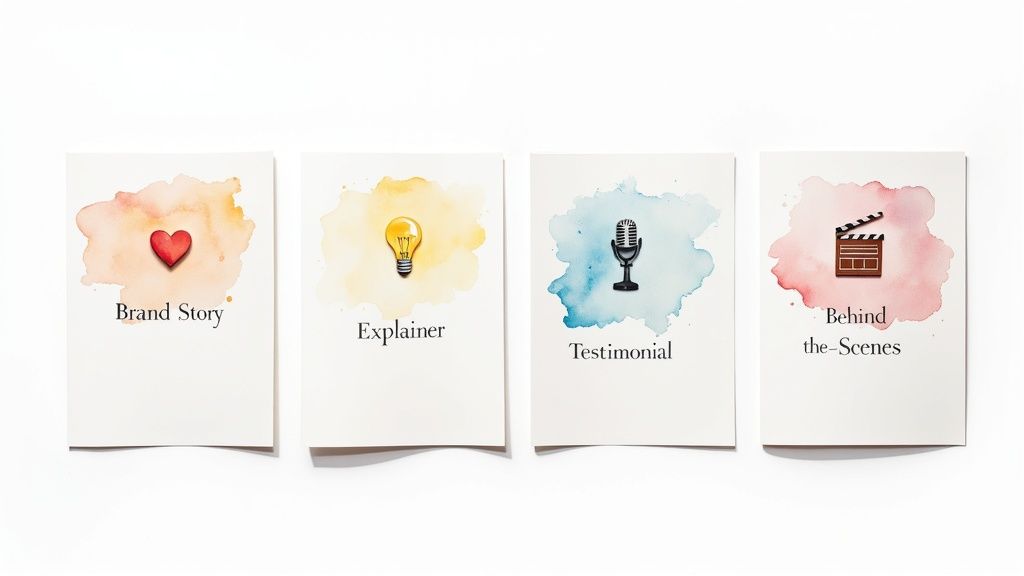 A person pointing at a screen with various video formats, symbolizing strategic choice.