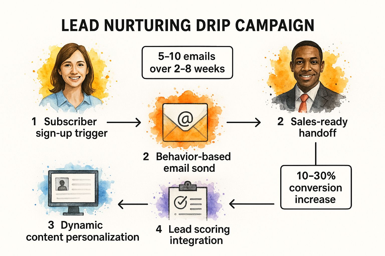 Infographic showing key data about Lead Nurturing Drip Campaign
