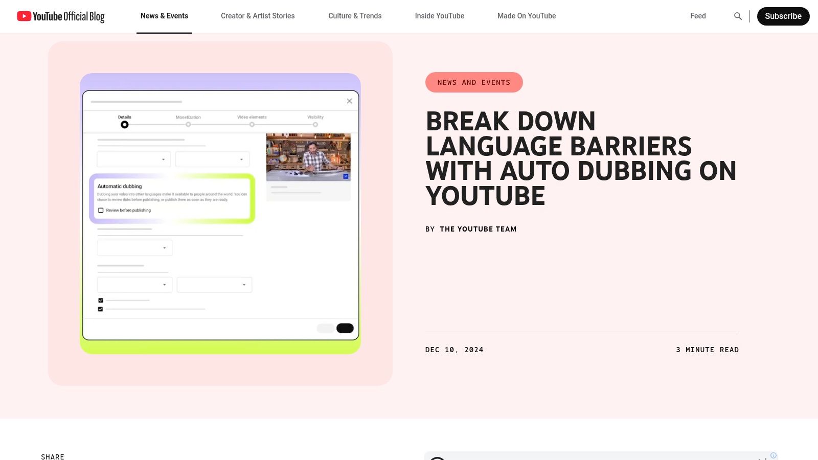 YouTube (Auto-dubbing for creators)