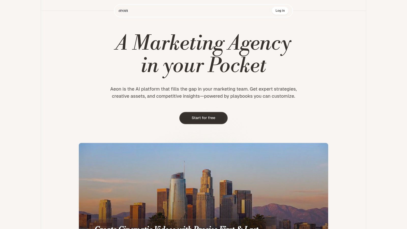 Aeon AI video creation platform interface showing editing tools and video preview
