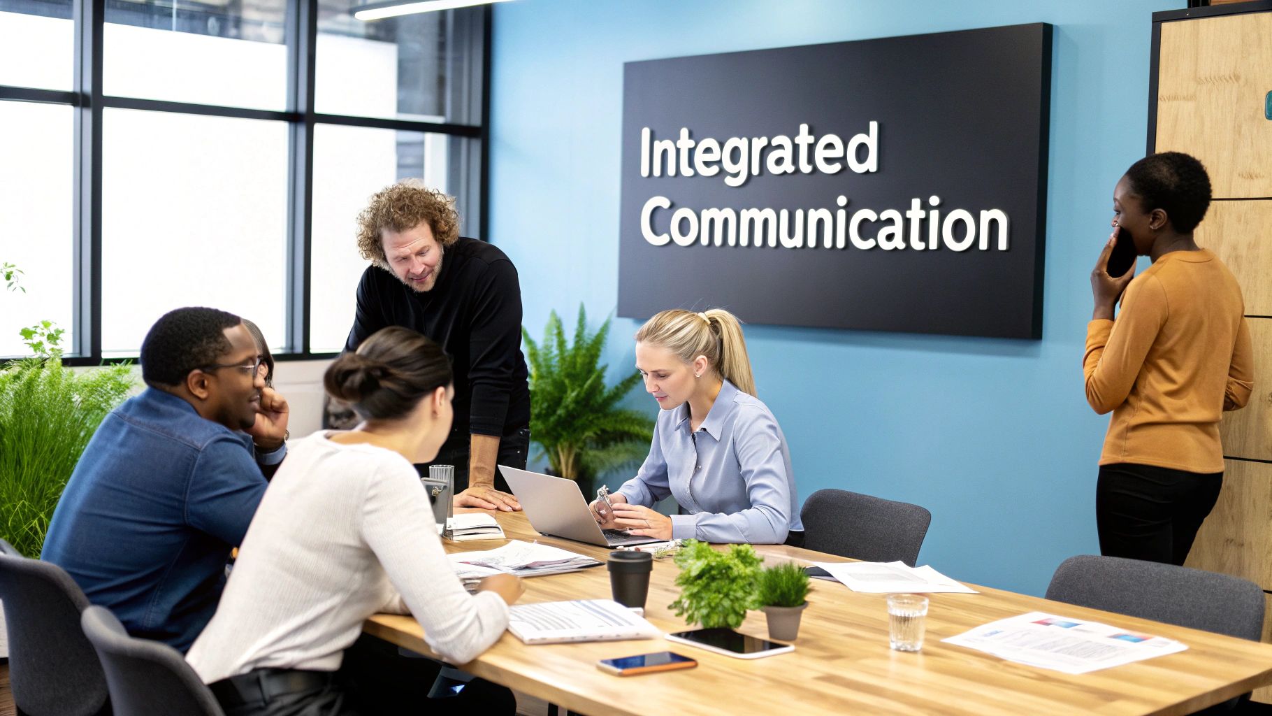 A diagram showing the different components of Integrated Marketing Communications, including Advertising, Sales Promotion, Events & Experiences, Public Relations & Publicity, Online & Social Media Marketing, Mobile Marketing, and Direct & Database Marketing.