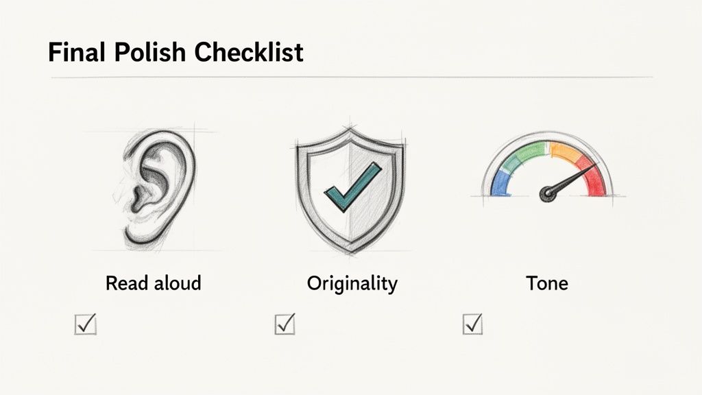 Final Polish Checklist with three checked items: Read aloud, Originality, and Tone.