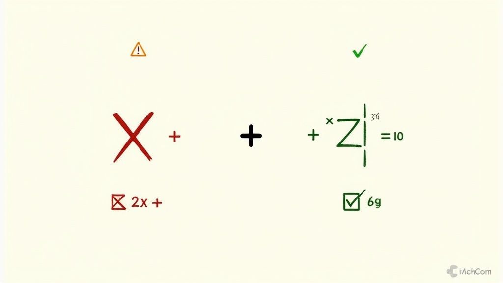 A mathematical equation with various symbols and numbers, including a red X and a green Z, equaling 10.