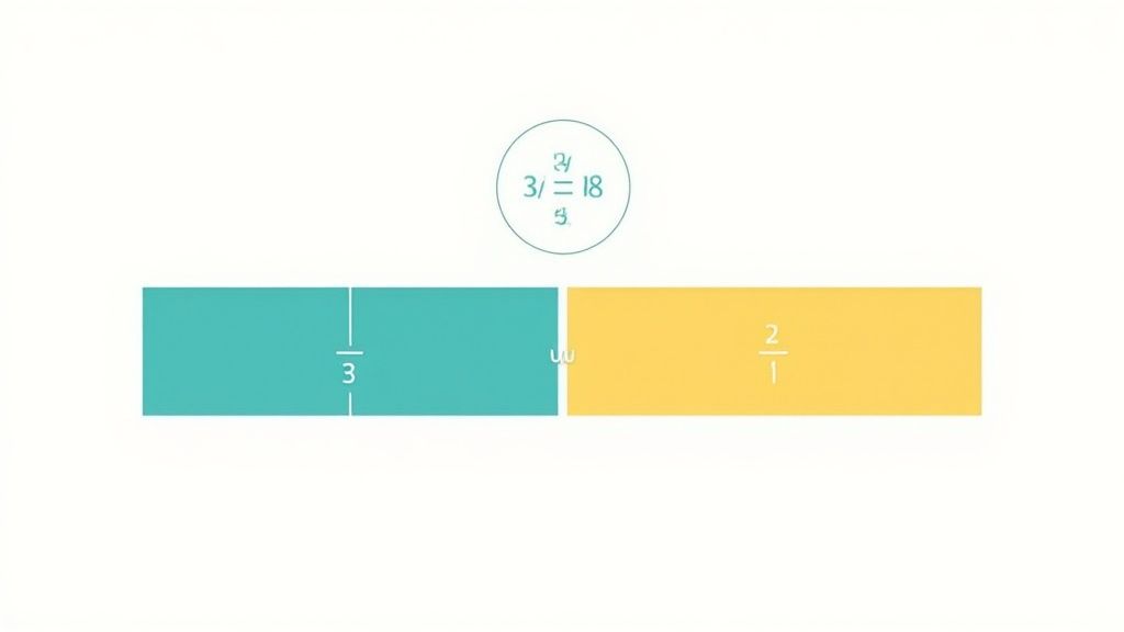 Visual representation of solving a fraction problem using fraction bars