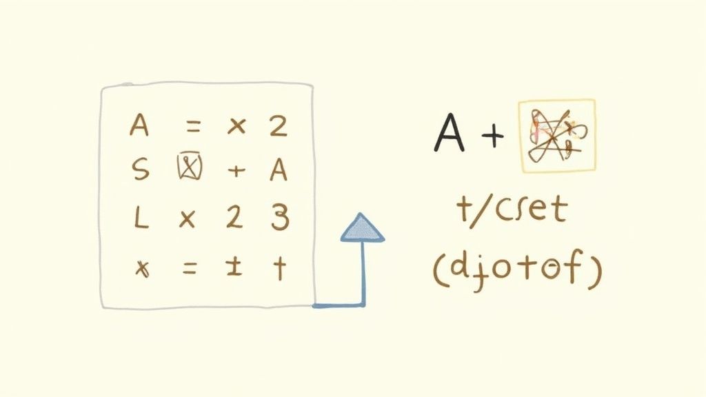 Hand-drawn diagram showing arithmetic expressions, variables, and symbols, with an arrow connecting parts.