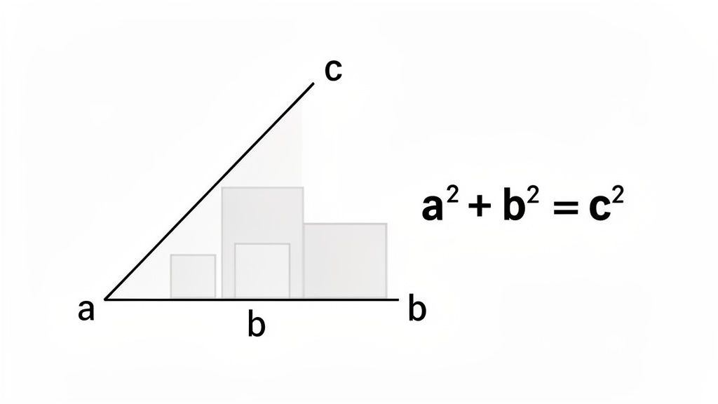 Pythagorean theorem visually explained with a triangle and the mathematical formula displayed.