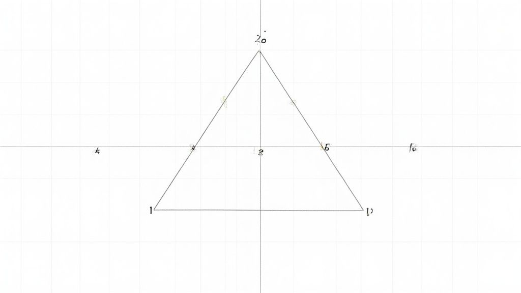 A geometric triangle displayed on a white grid with x and y axes, labeled with numbers.