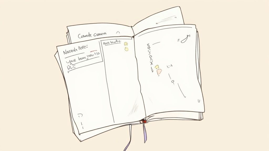 A person organizing notes to write a book summary