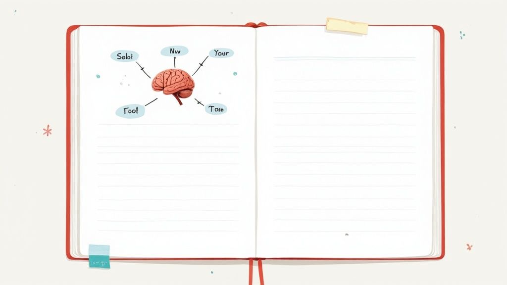 A person reviewing organized notes with a textbook and laptop nearby, creating a sense of an effective study environment.