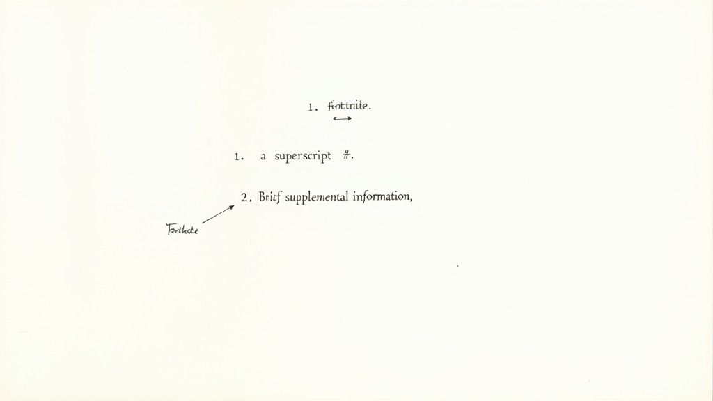 Instructions on footnote formatting, showing examples of text, superscript, and brief supplemental information with arrows.