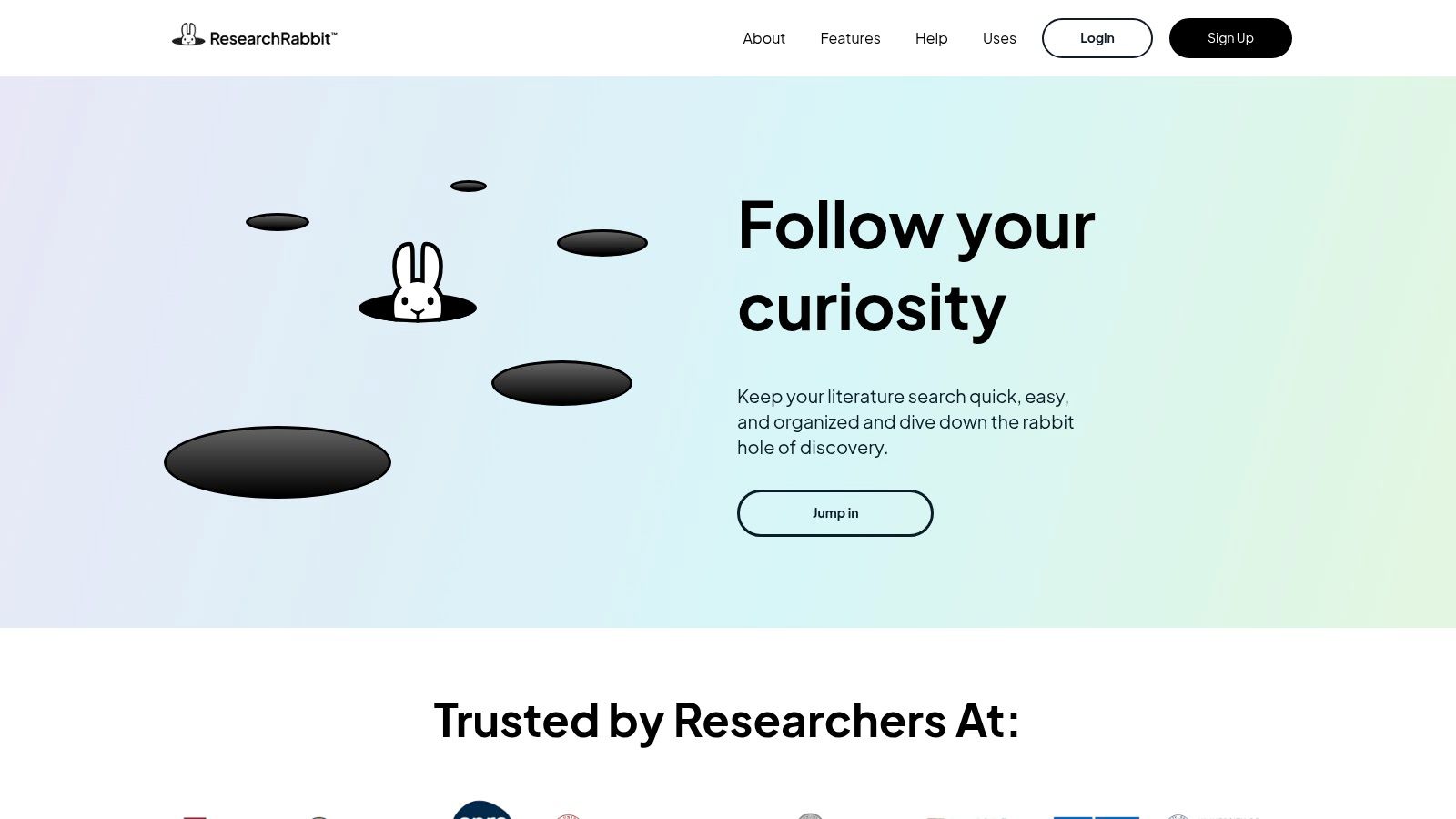 ResearchRabbit's interface showing a network graph of interconnected research papers.