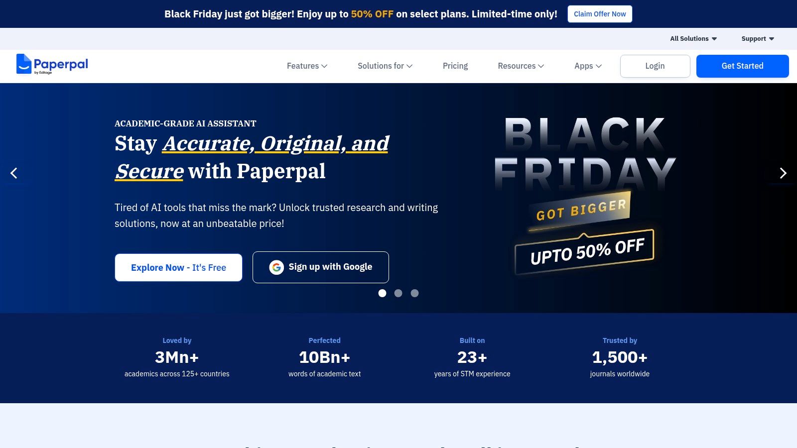 Paperpal's interface showing real-time academic language suggestions and edits.