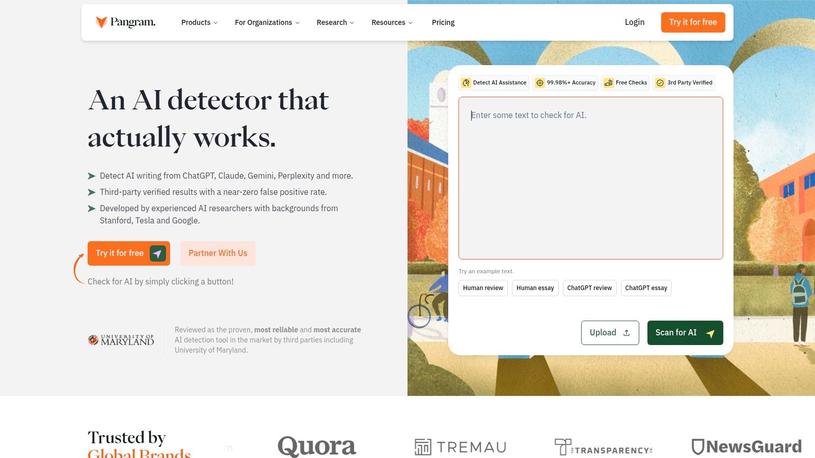 Pangram's dashboard interface showing its AI detection capabilities
