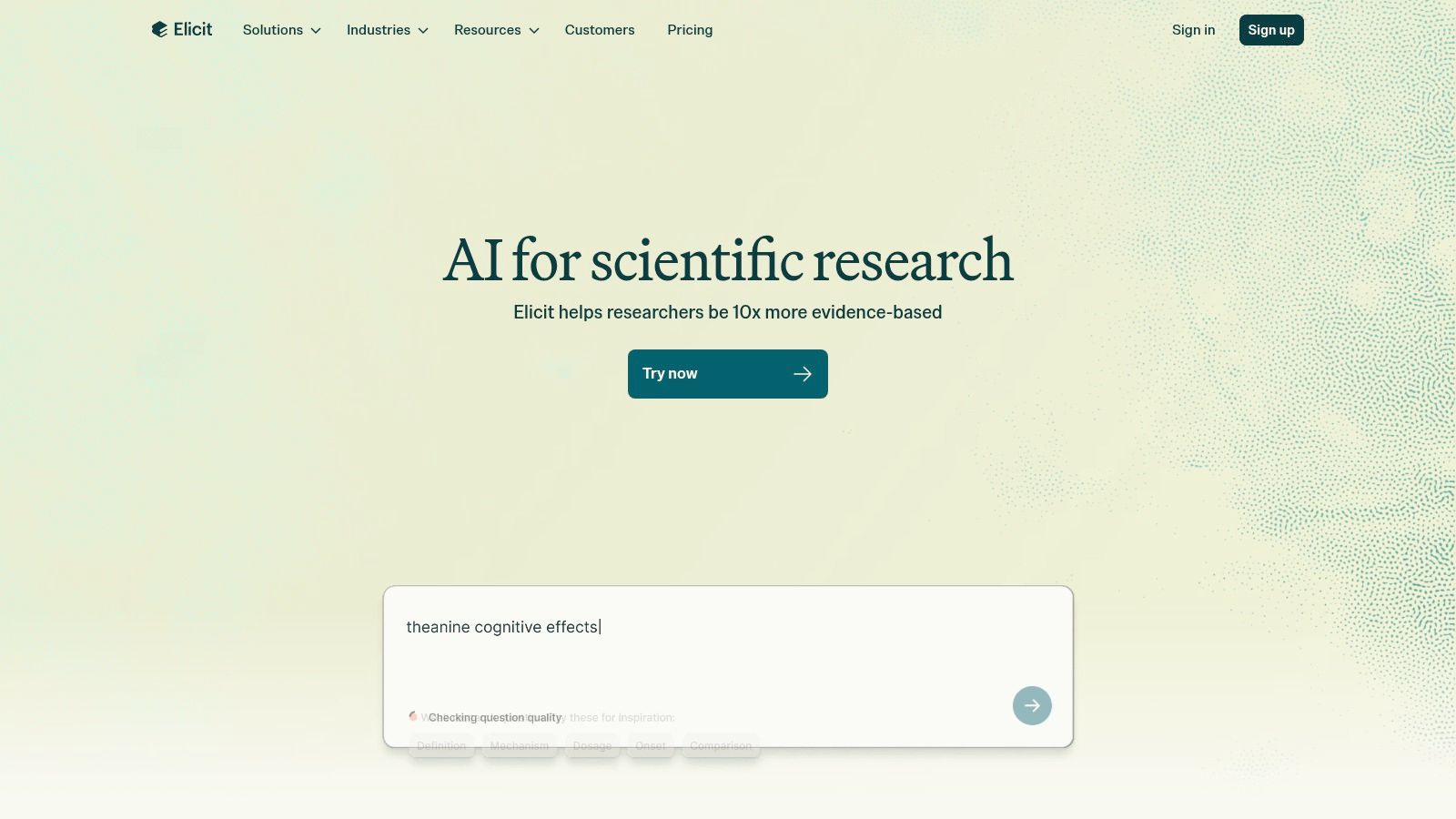 Elicit's interface showing a structured table of research papers and extracted data.