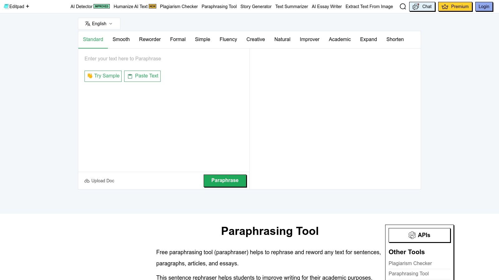 Editpad Paraphrasing Tool