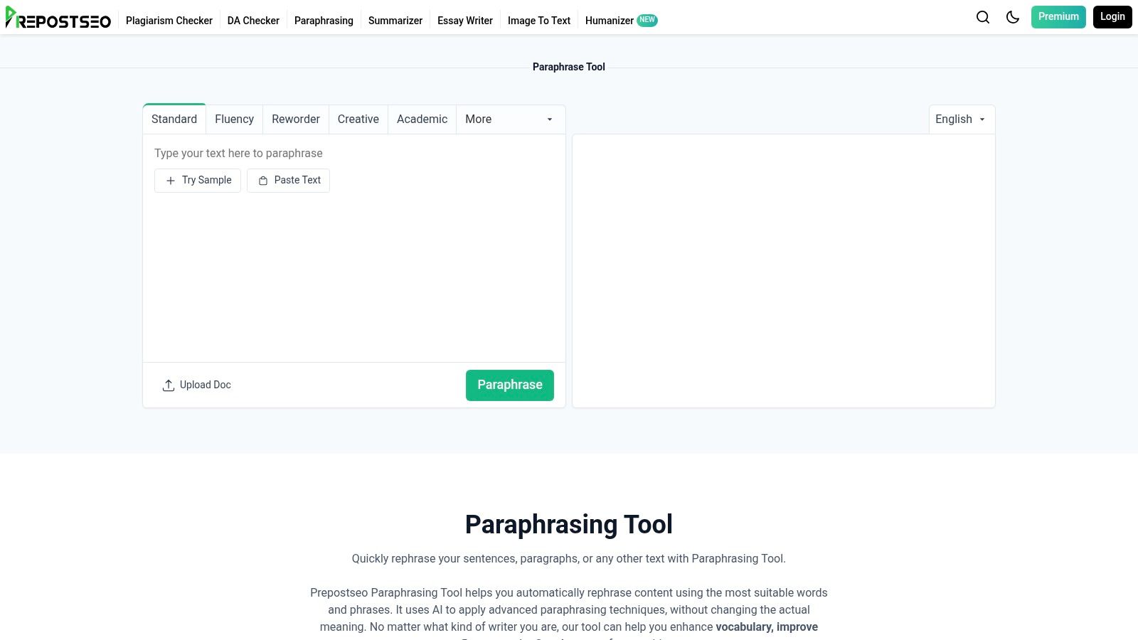 PrePostSEO Paraphrasing Tool