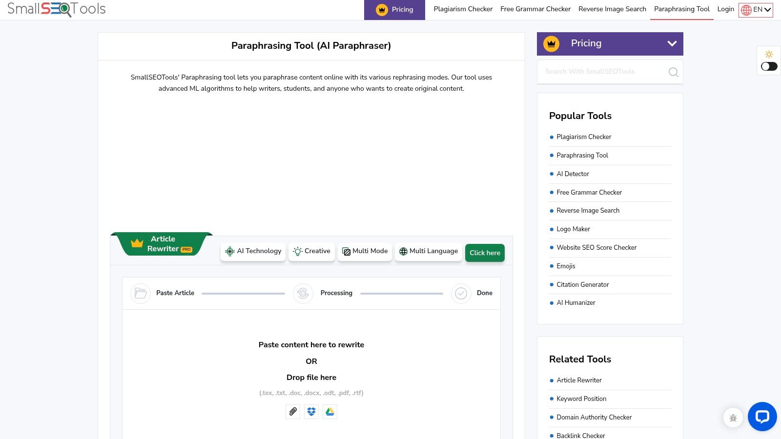 SmallSEOTools Paraphraser
