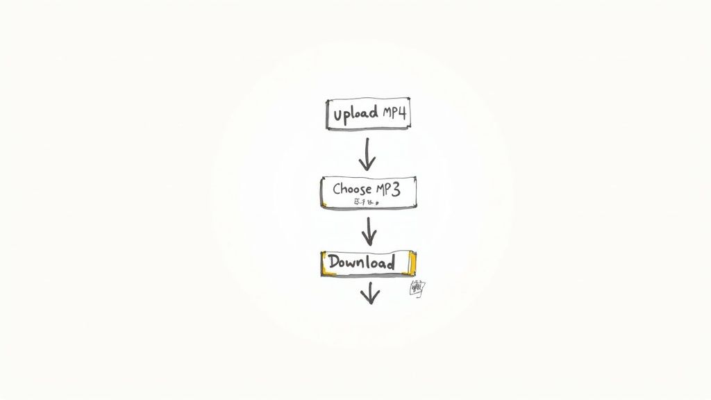 A simple flowchart detailing the steps to convert an MP4 video file to an MP3 audio format for download.