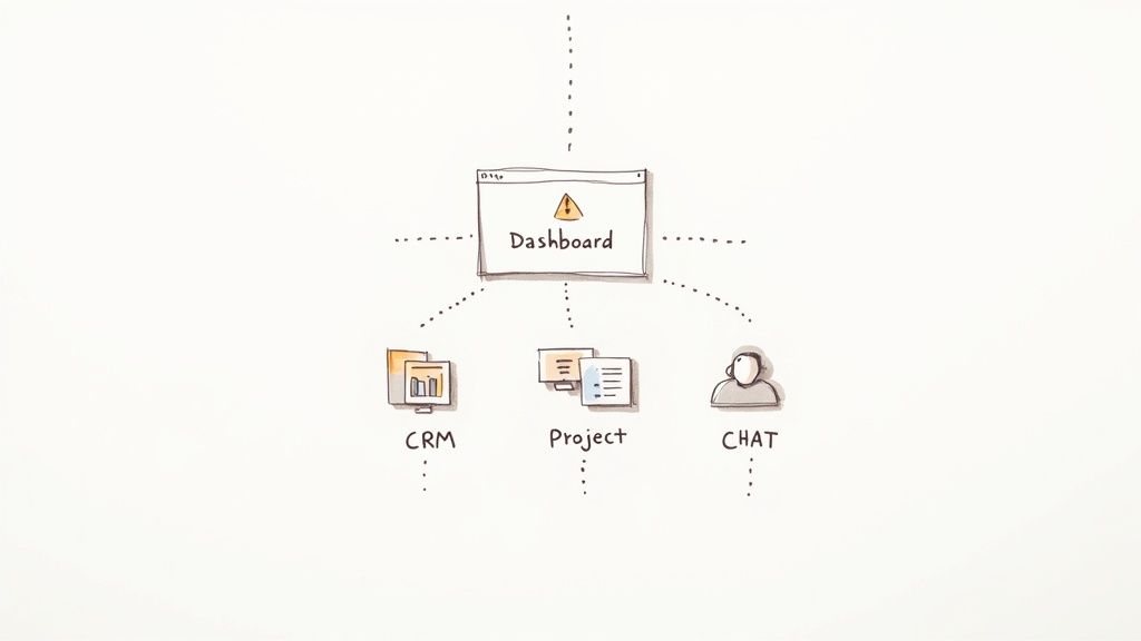 Team collaborating with integrated digital tools on a screen